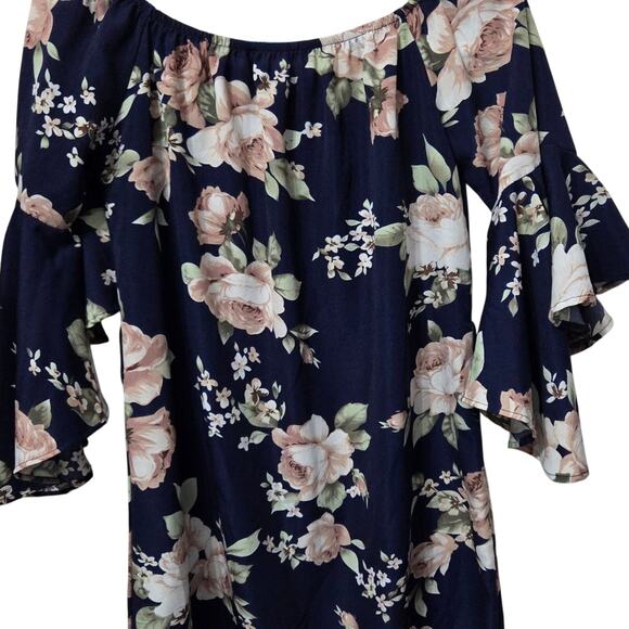 Acesnug floral off the shoulder dress women's size XL cute sleeves - Picture 6 of 8